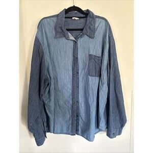 A.N.A A New Approach Blue Patchwork Denim style Longsleeve Top size 5X
